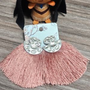 Silver Tone with Dusty Rose Tassel Post-Back Earrings